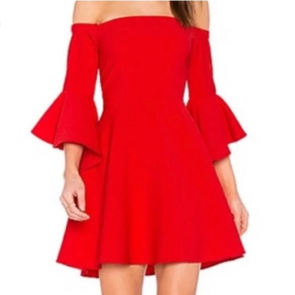 J.O.A. Dresses & Skirts - J.O.A. Red Bell Sleeve Off the Shoulder Dress Women's Size XS